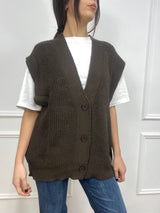 GILET FILO SCOLLO V BOTTONI YARY MORO SUSY MIX