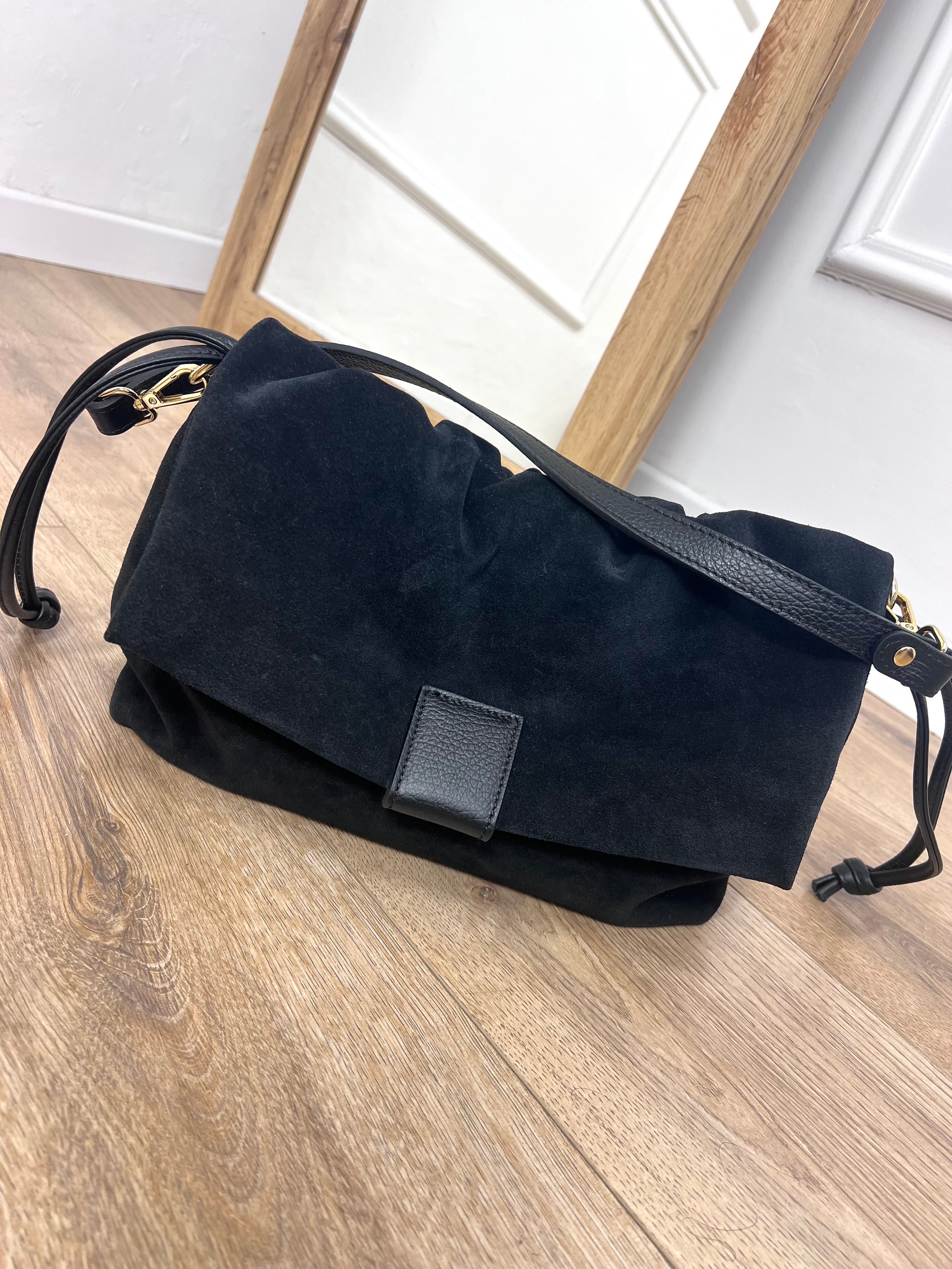 BORSA POUCH ARRICCIATA CAMOSCIO BROOKLYN NERO