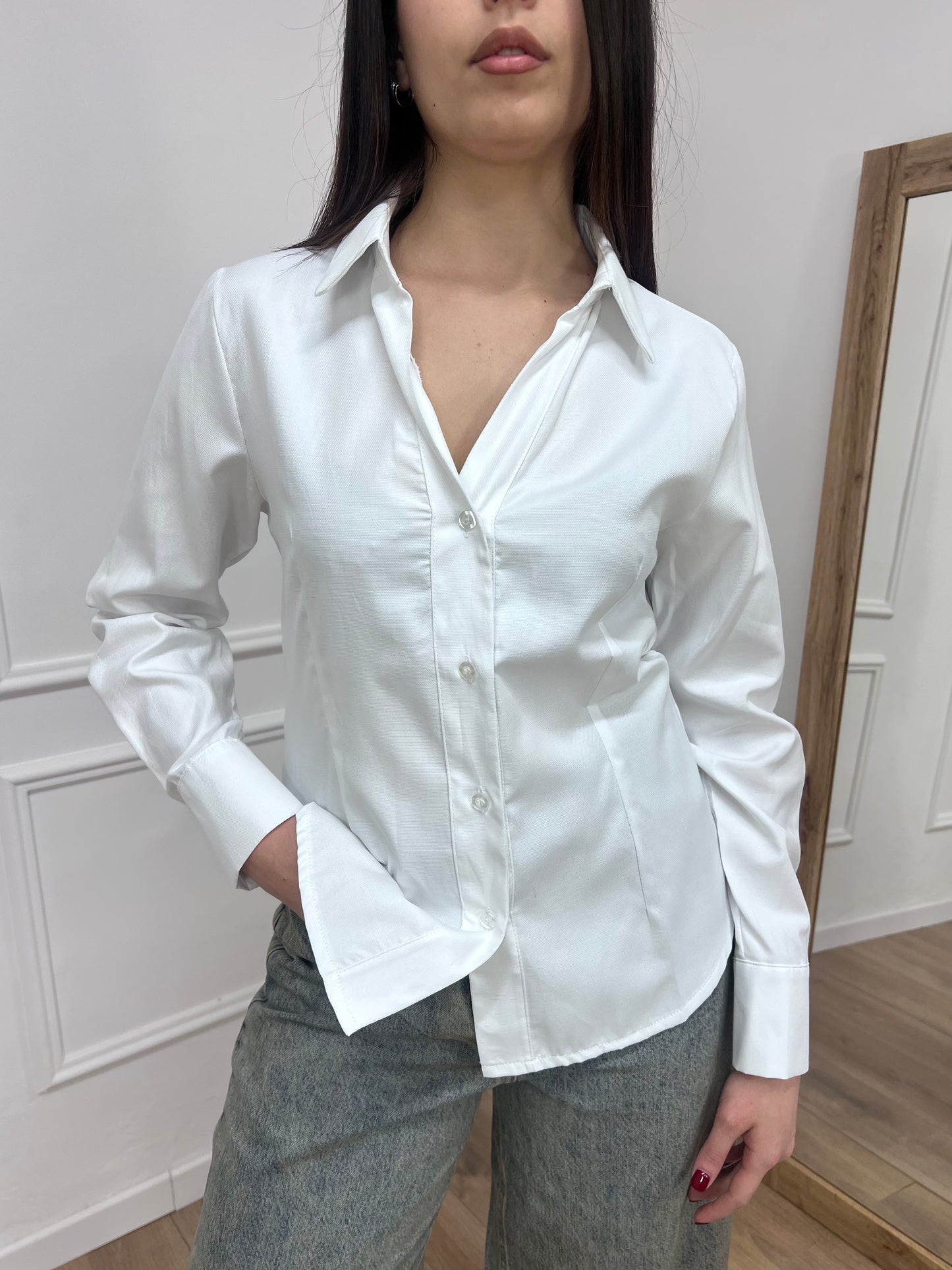 SUSY MIX CAMICIA SCOLLO V BOTTONI OXFORD BIANCO