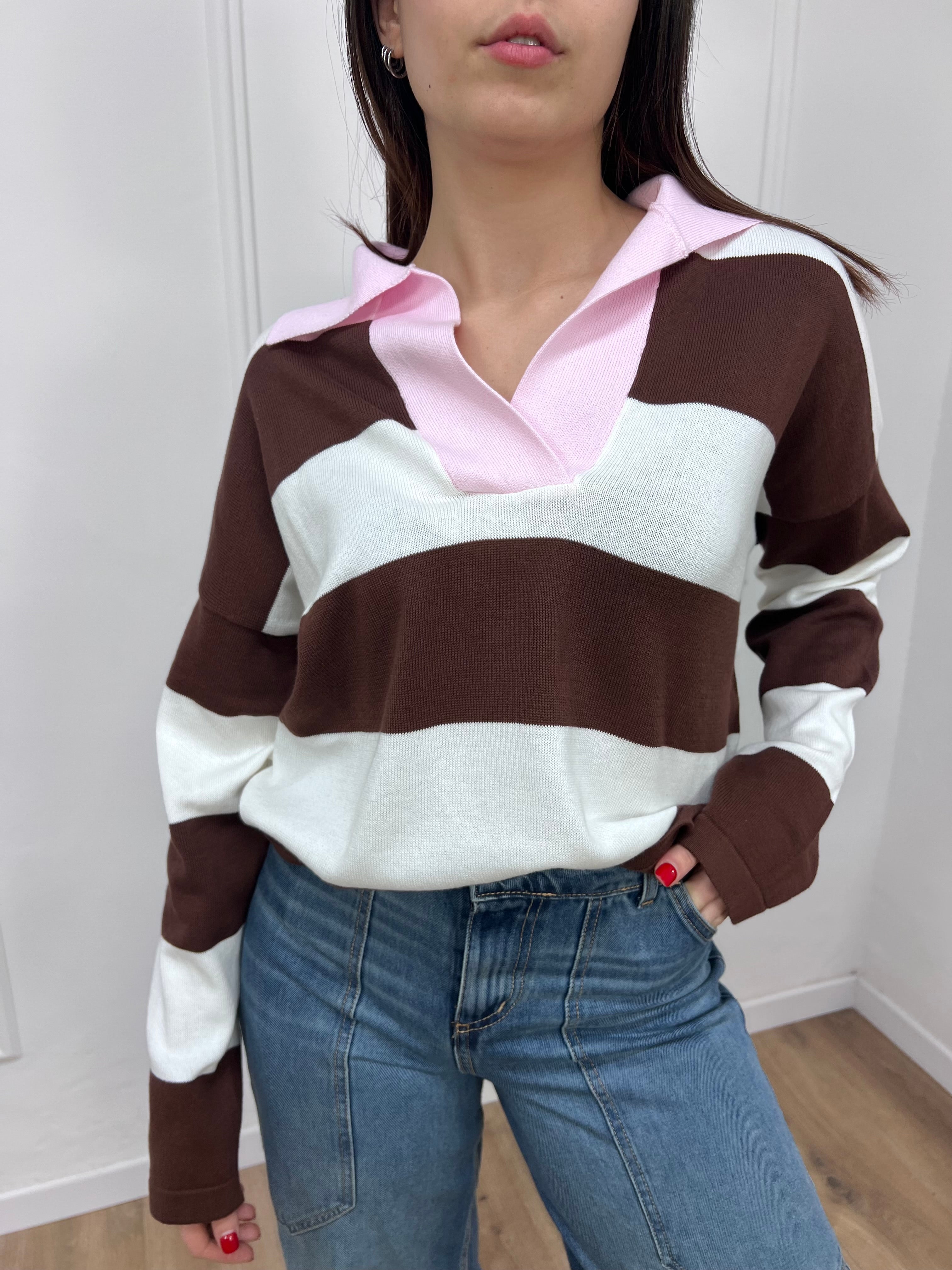 MAGLIA POLO  RIGATA M/LUNGA ANDREIA ROSA SUSY MIX