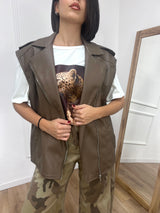 GILET ECOPELLE CERNIERA AMBRA FANGO SUSY MIX
