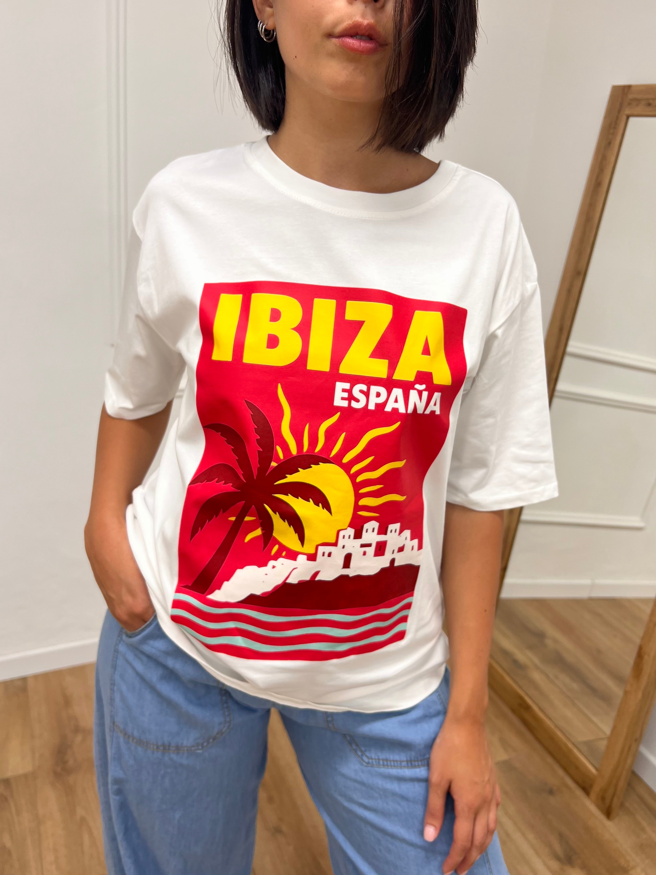 T-SHIRT LUNGA OVER STAMPA IBIZA BIANCO SUSY MIX