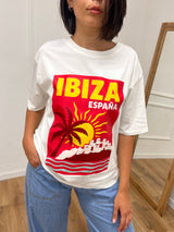 T-SHIRT LUNGA OVER STAMPA IBIZA BIANCO SUSY MIX