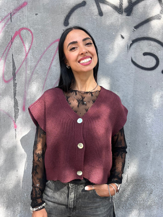 SUSY MIX GILET CROP COSTE BOTTONI GINNY VINO