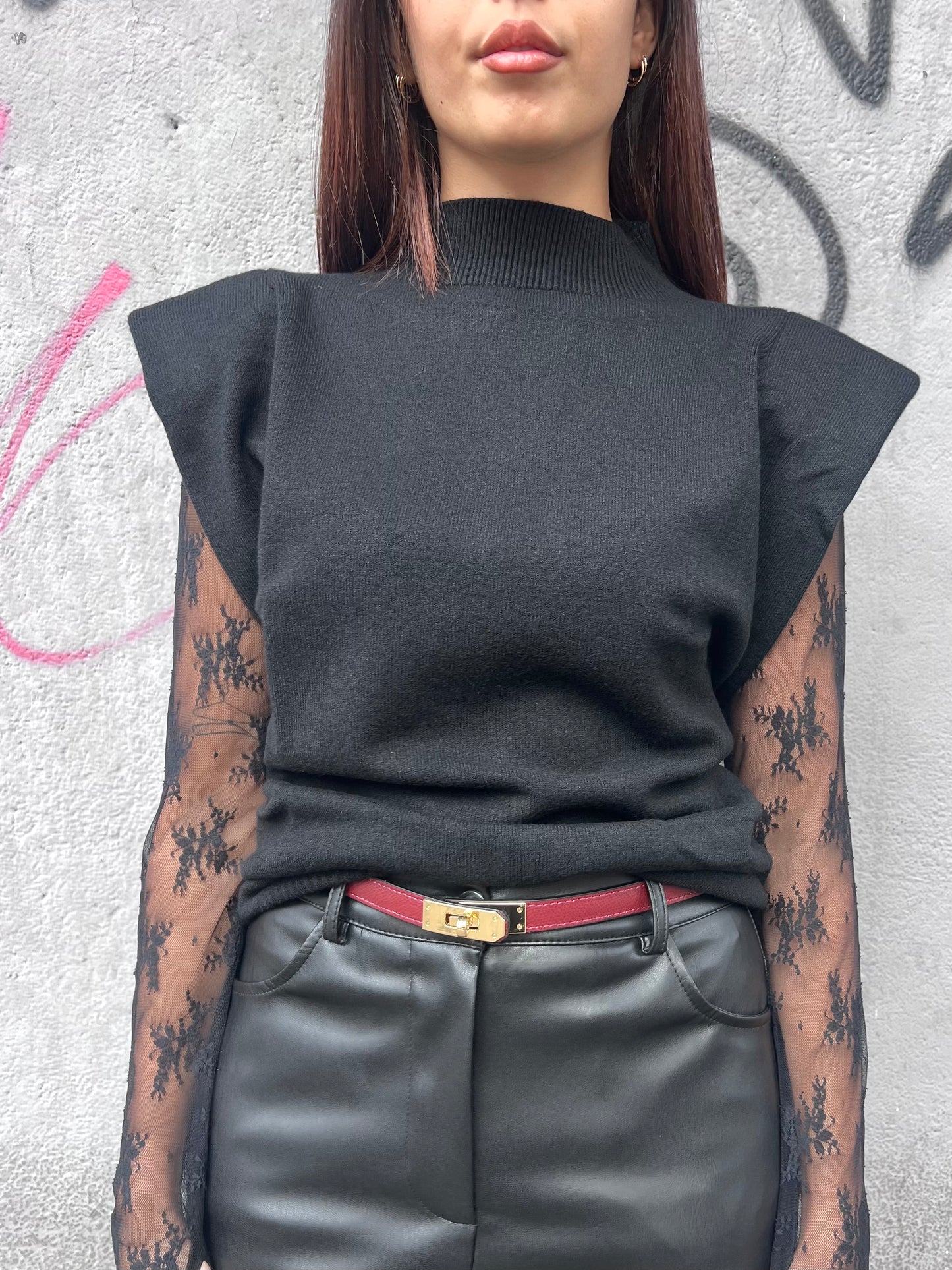 SUSY MIX GILET LUPETTO SPALLINE MORIS NERO