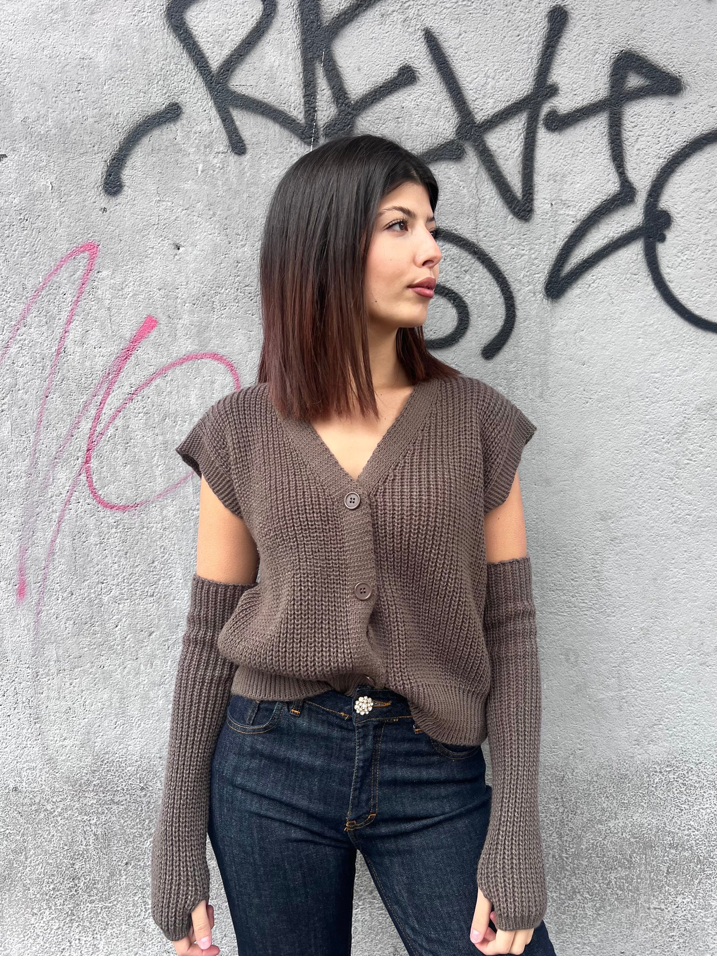 SUSY MIX GILET BOTTONI CON MANICOTTI BRIDGET TORTORA