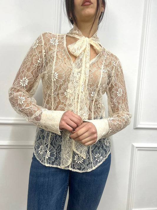 SUSY MIX BLUSA PIZZO FIOCCO SULEIMA CREMA