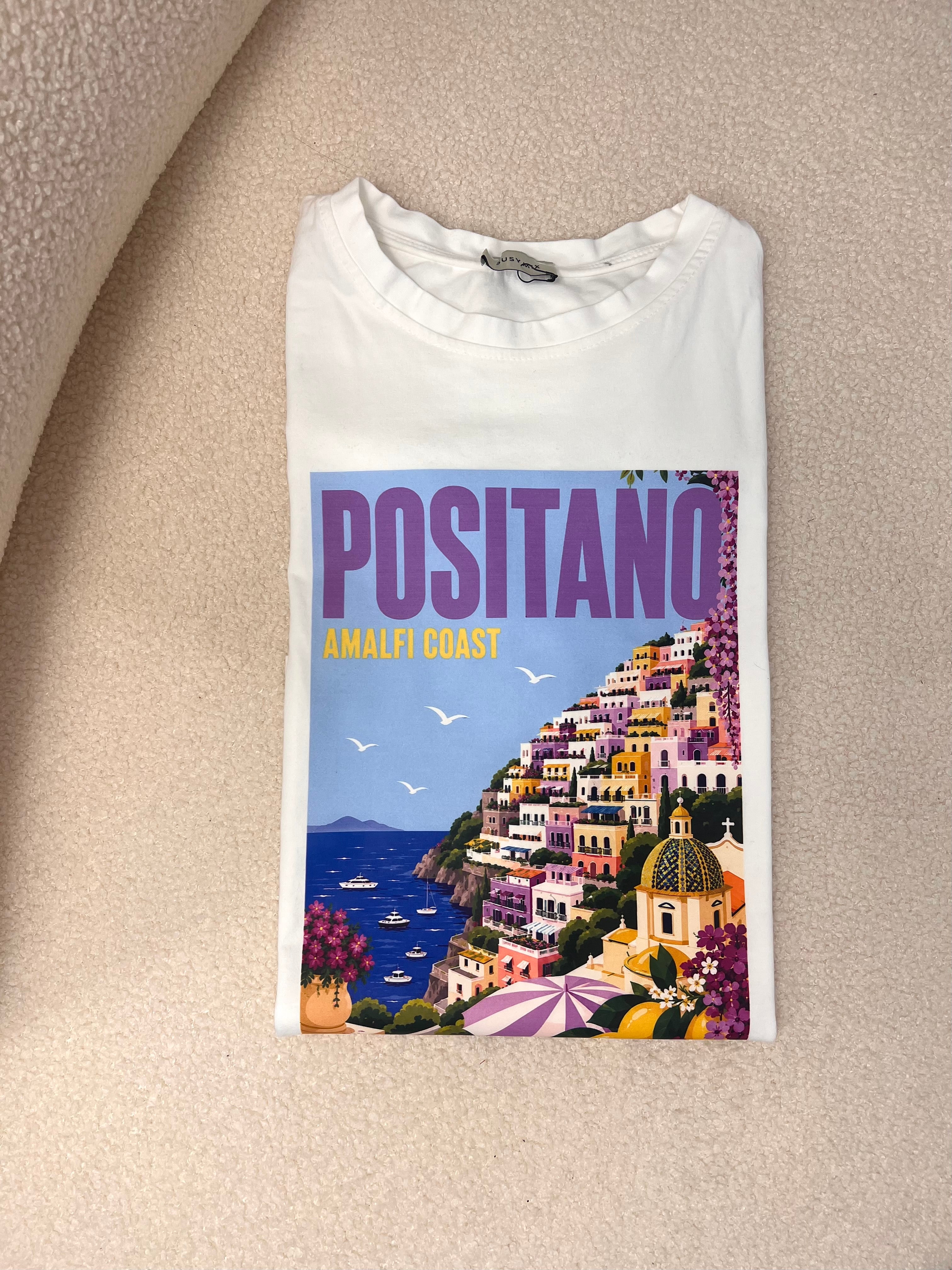 T-SHIRT LUNGA OVER STAMPA POSITANO BIANCO SUSY MIX