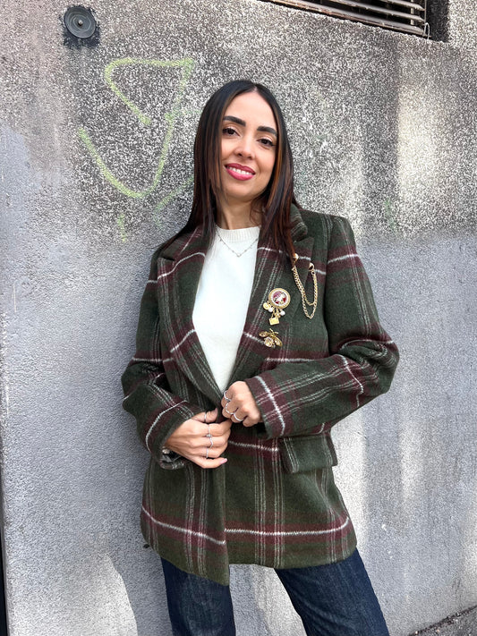 SUSY MIX GIACCA MONOPETTO CHECK SPILLE VERDE