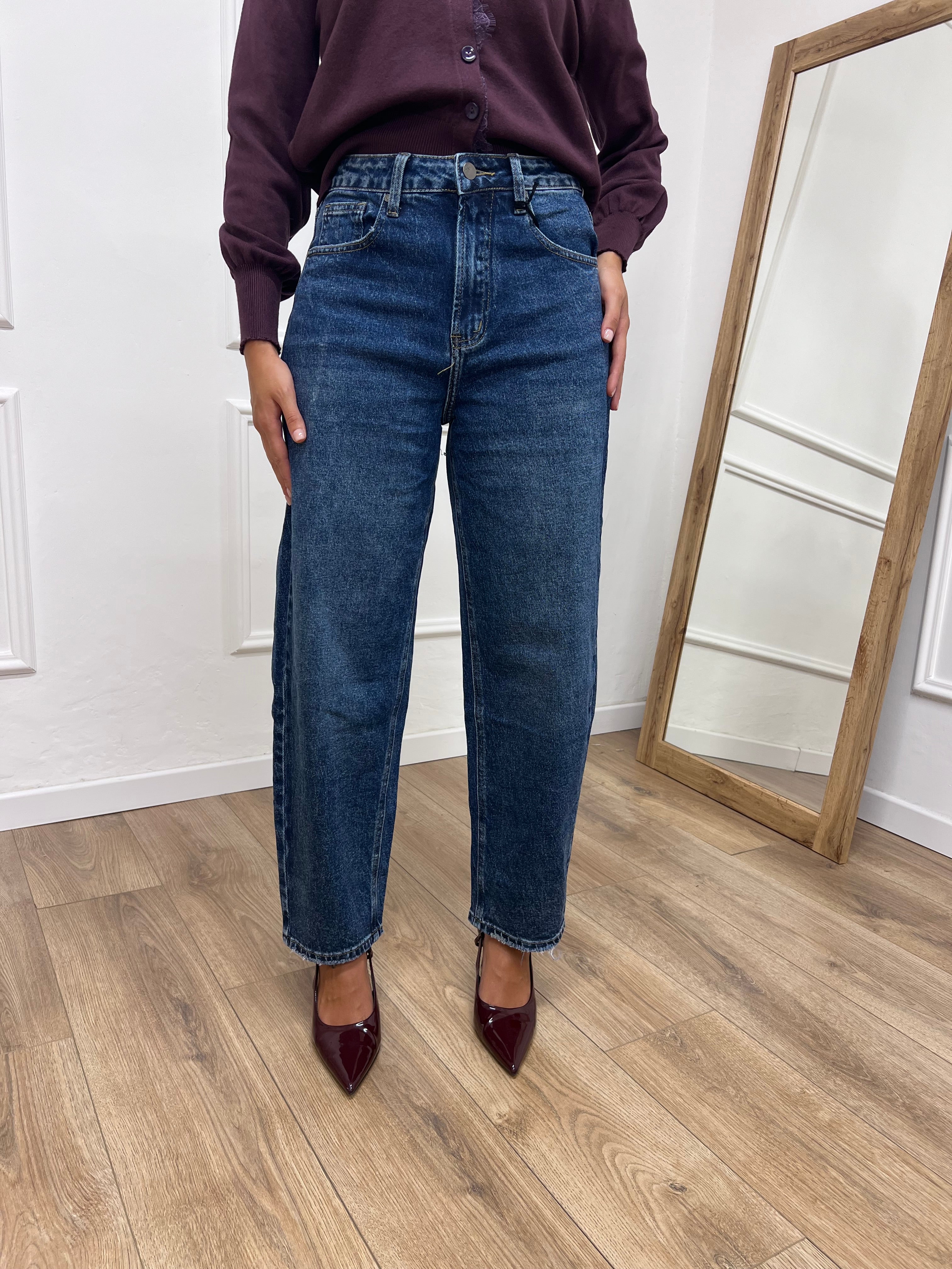 DENIM VITA REGOLARE BARREL CROPPED CINZIA BLU