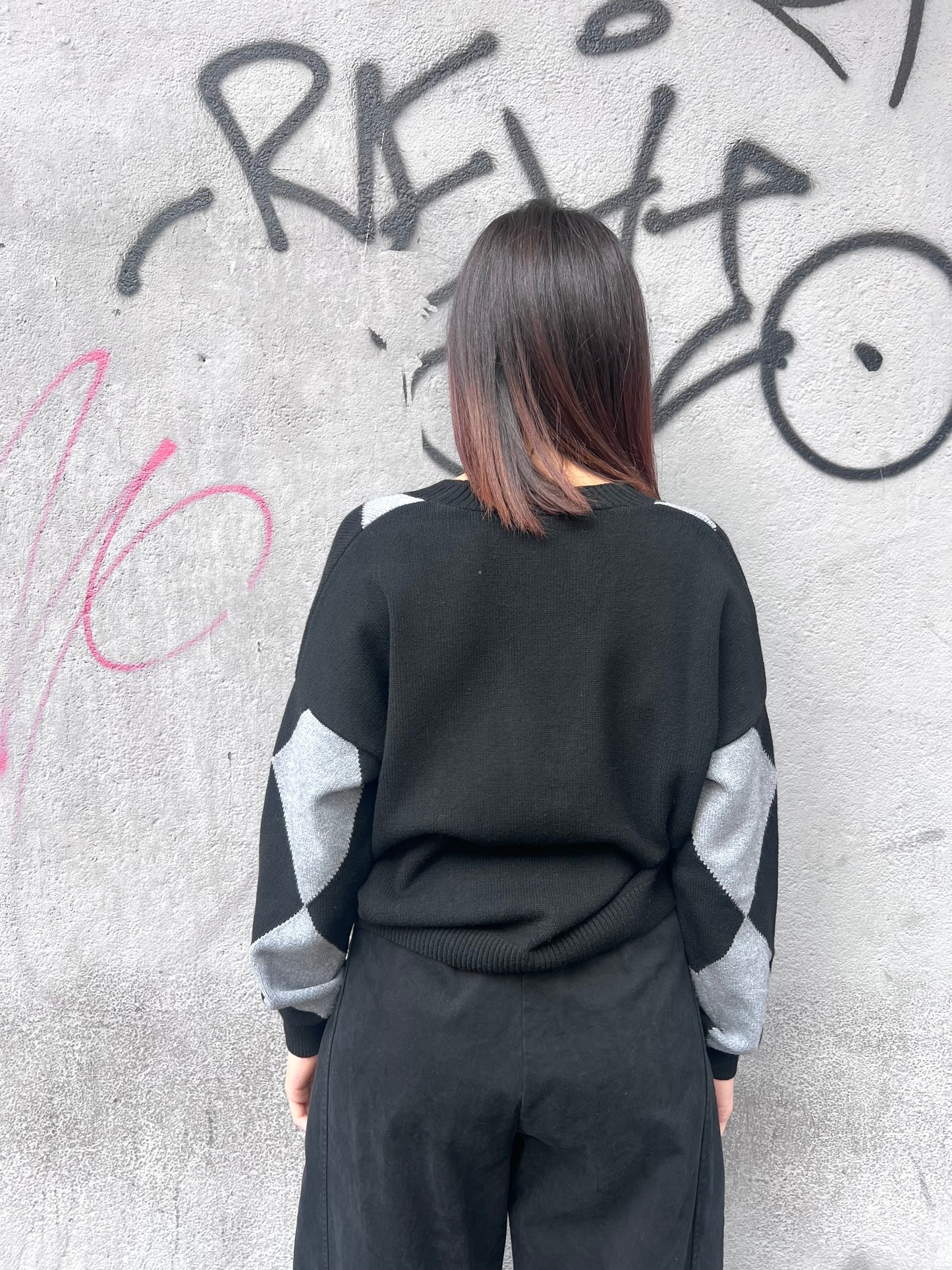 SUSY MIX CARDIGAN SCOLLO V ROMBI ANGY GRIGIO