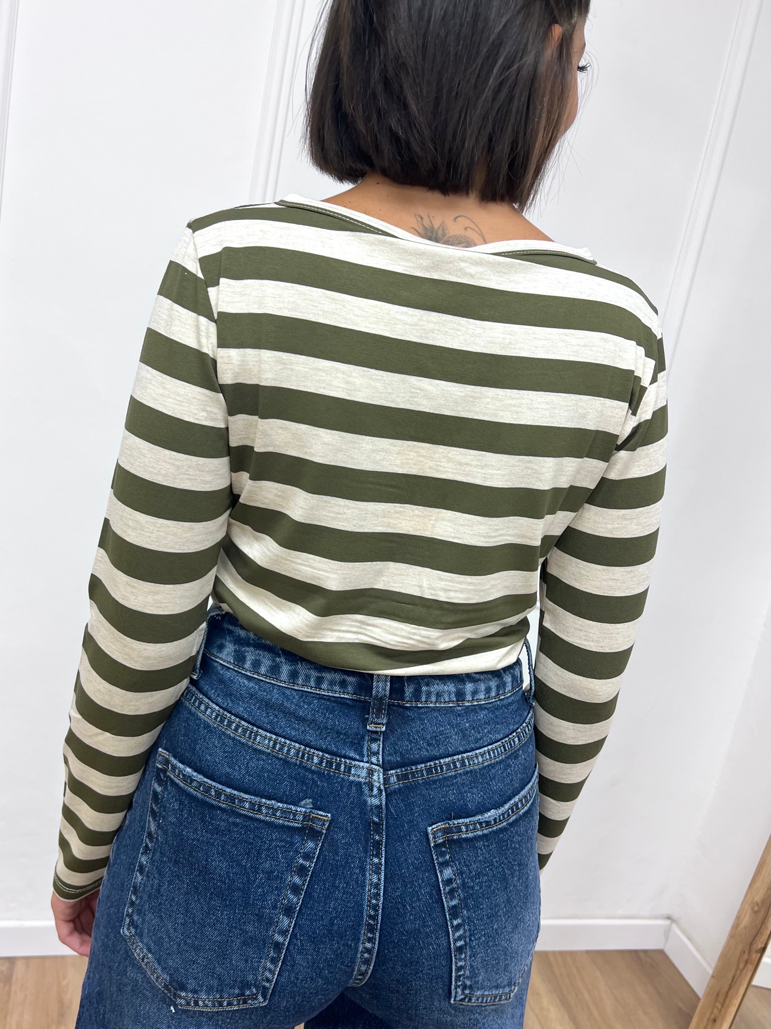 MAGLIA SERAFINO SCOLLO V RIGATA   MILITARE SUSY MIX