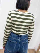 MAGLIA SERAFINO SCOLLO V RIGATA   MILITARE SUSY MIX