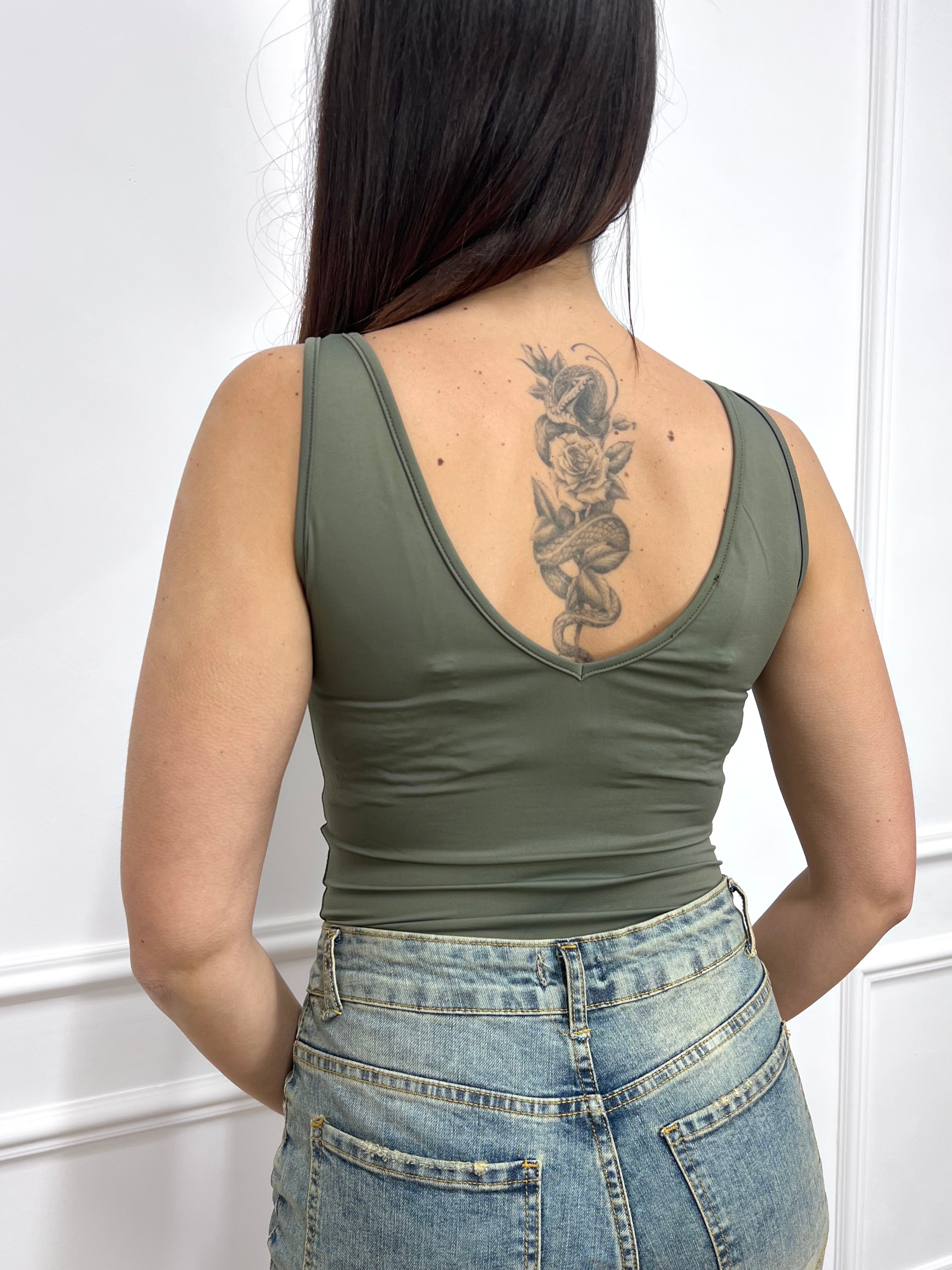BODY DOPPIO SCOLLO V TACTEL IRMA MILITARE SUSY MIX
