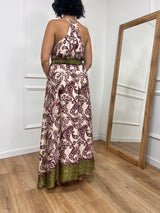 ABITO LUNGO SCOLLO SATIN FANTASIA FICO SUSY MIX