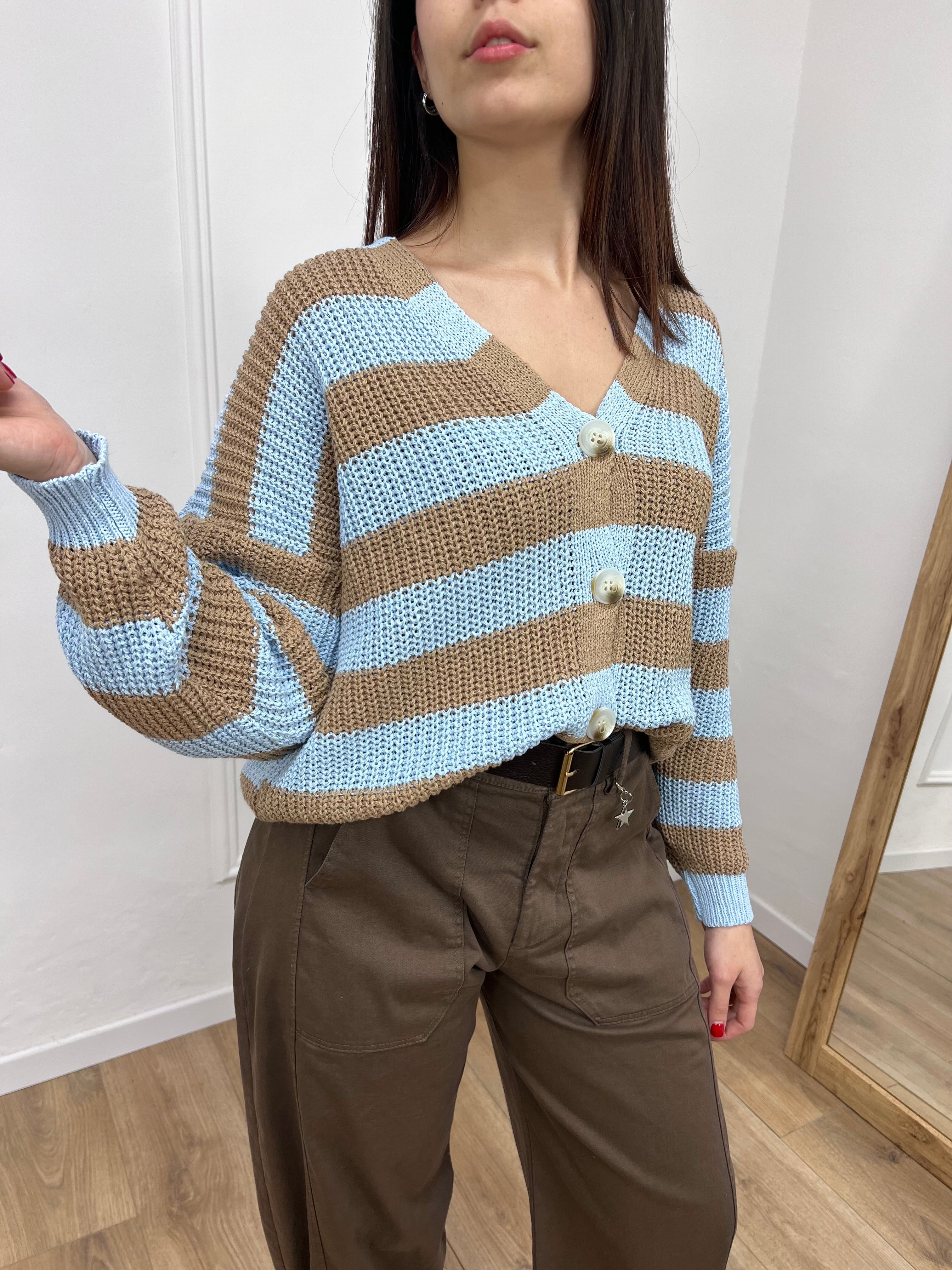 CARDIGAN FILO RIGATO BOTTONI CHIARA CIELO SUSY MIX