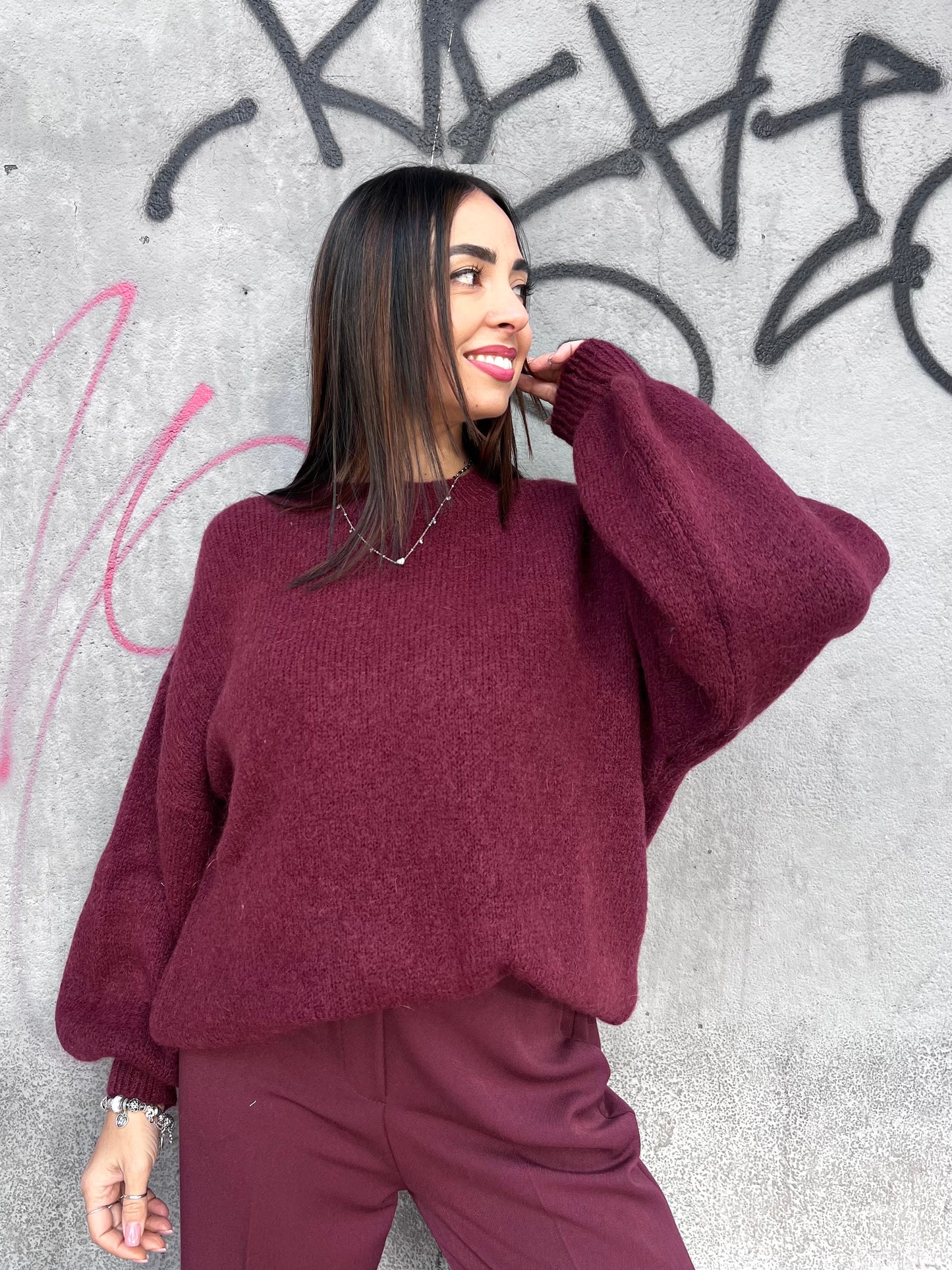 SUSY MIX MAGLIA OVER MOHAIR MANICA PALLONCINO  MIA VINO