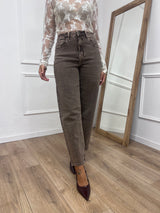 DENIM VITA REGOLARE BARREL CROPPED CINZIA MOKA