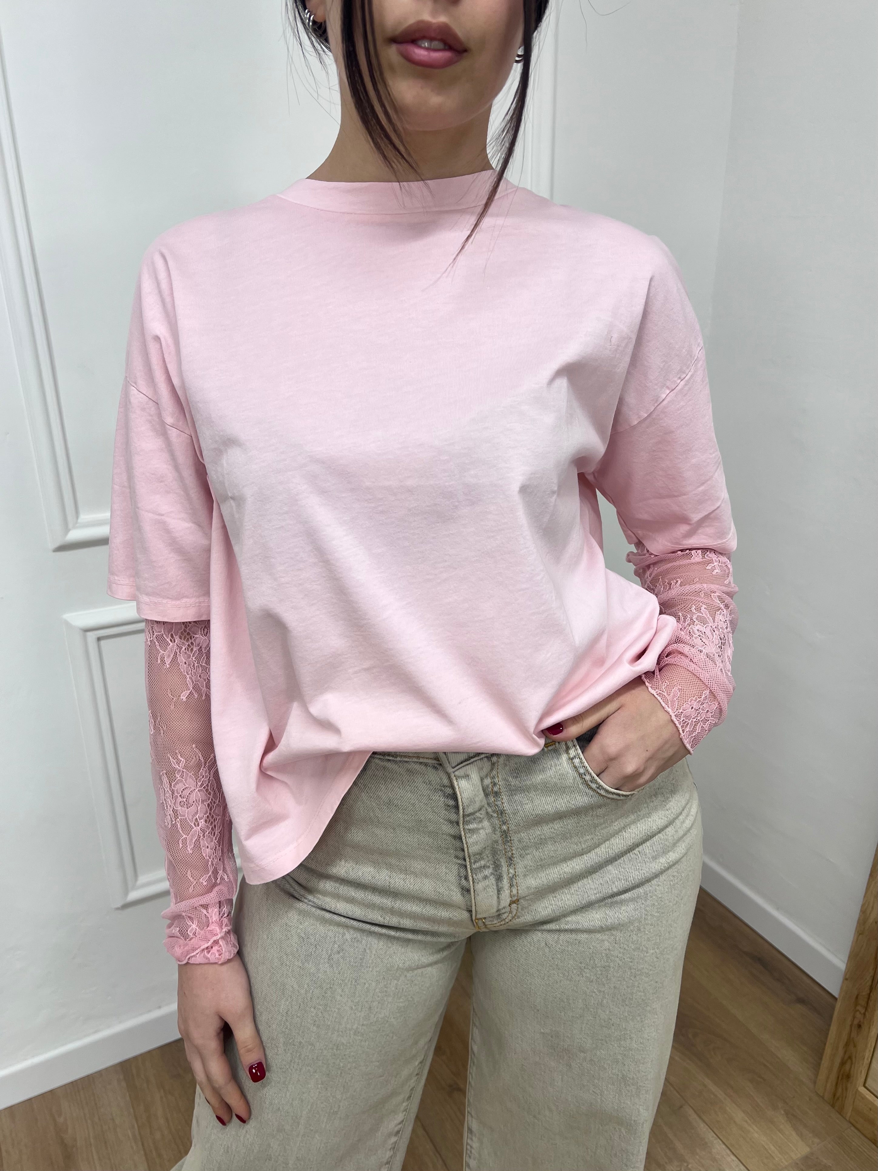 T-SHIRT MANICA PIZZO IOLANDA ROSA