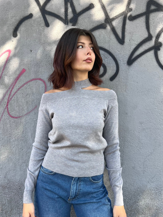 SUSY MIX MAGLIA RASATA CUT OUT VERONICA GRIGIO