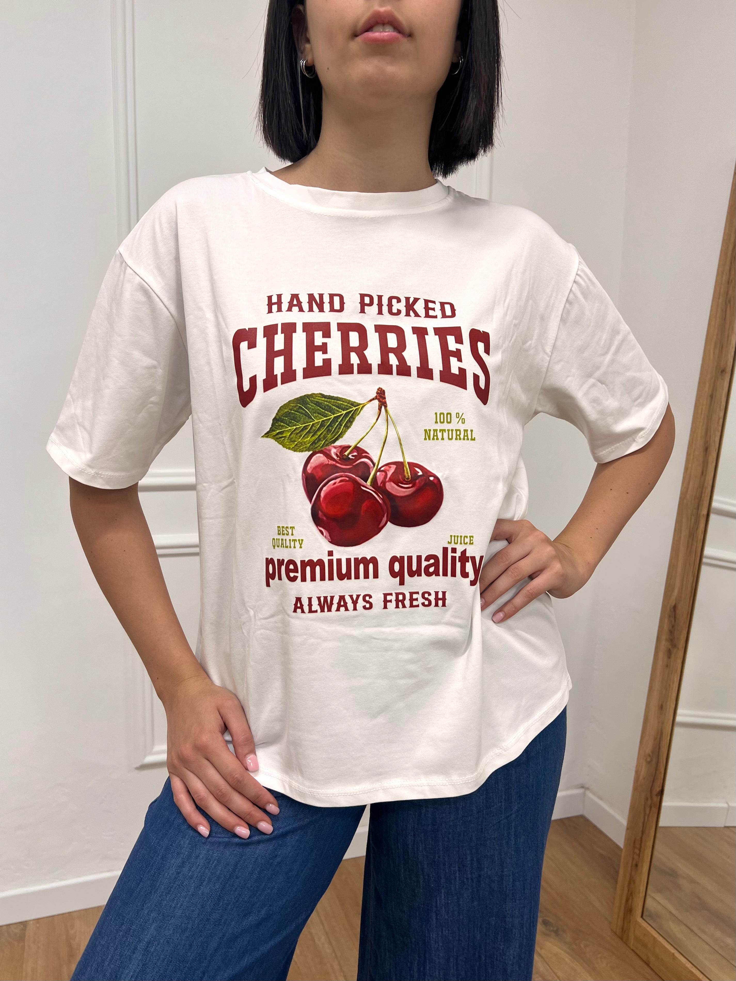 T-SHIRT GIRO M/C STAMPA CILIEGIE LATTE SUSY MIX