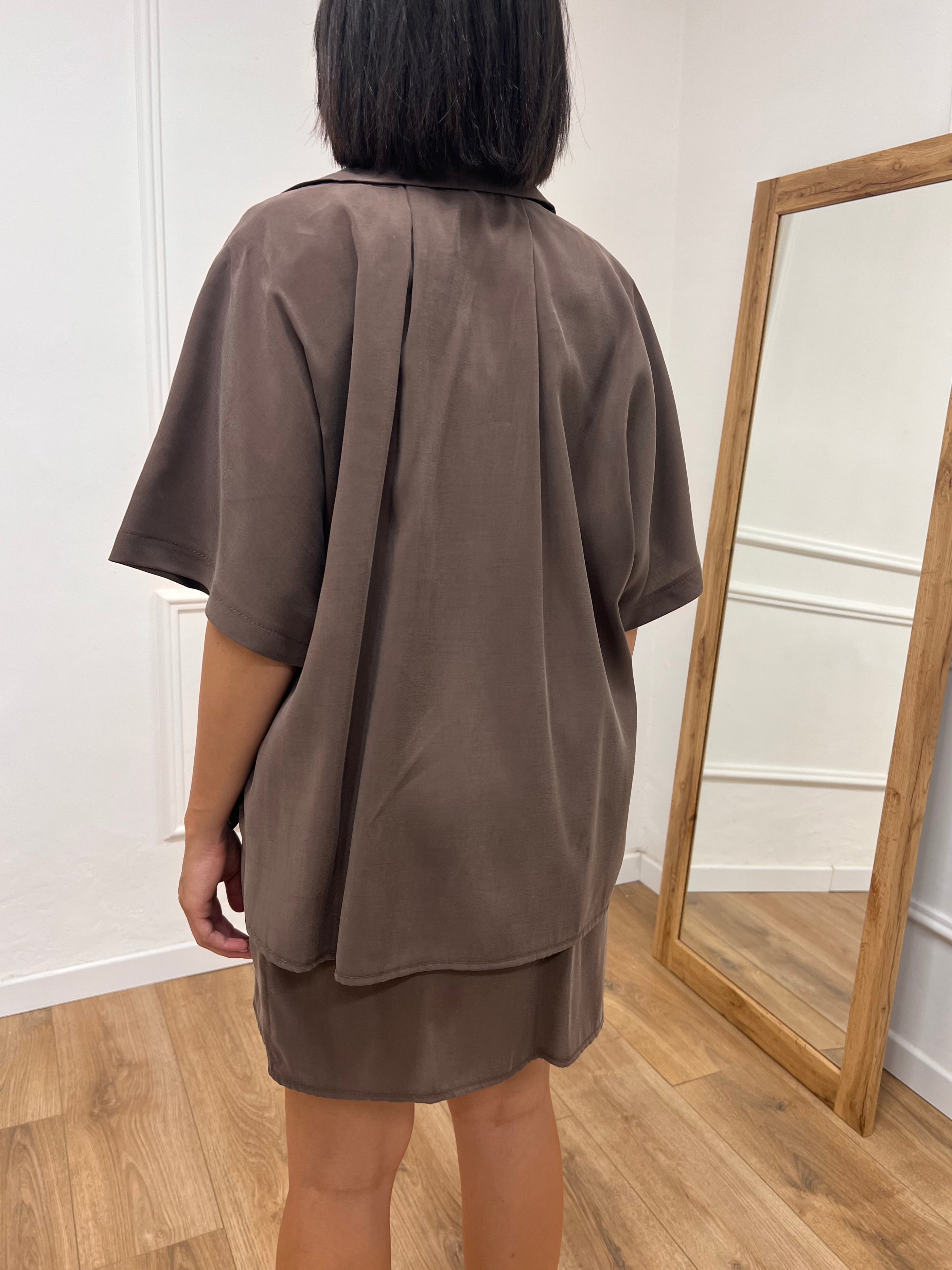 CAMICIA OVER M/C CUPRO TASCA PAILLETTES MORO SUSY MIX