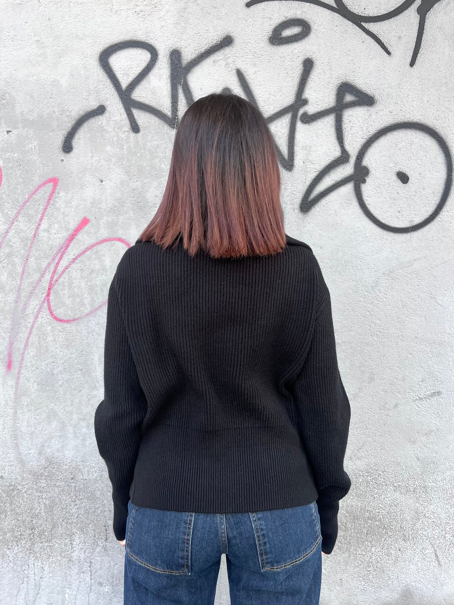 SUSY MIX CARDIGAN CERNIERA COLLO CRATERE IVANA NERO