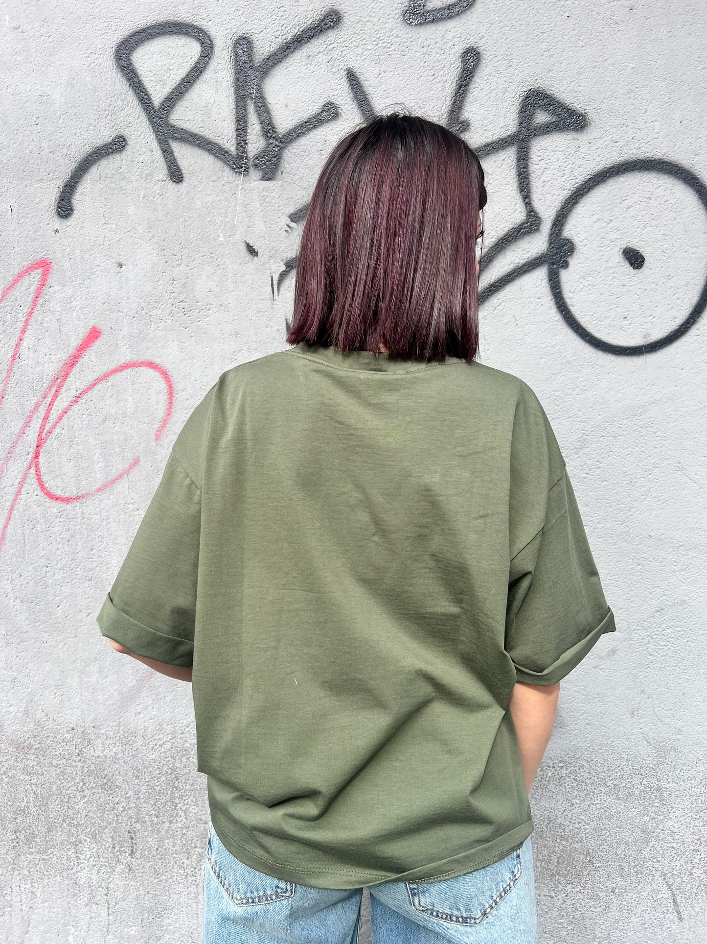 SUSY T-SHIRT OVER MEZZA MANICA OLLY MILITARE