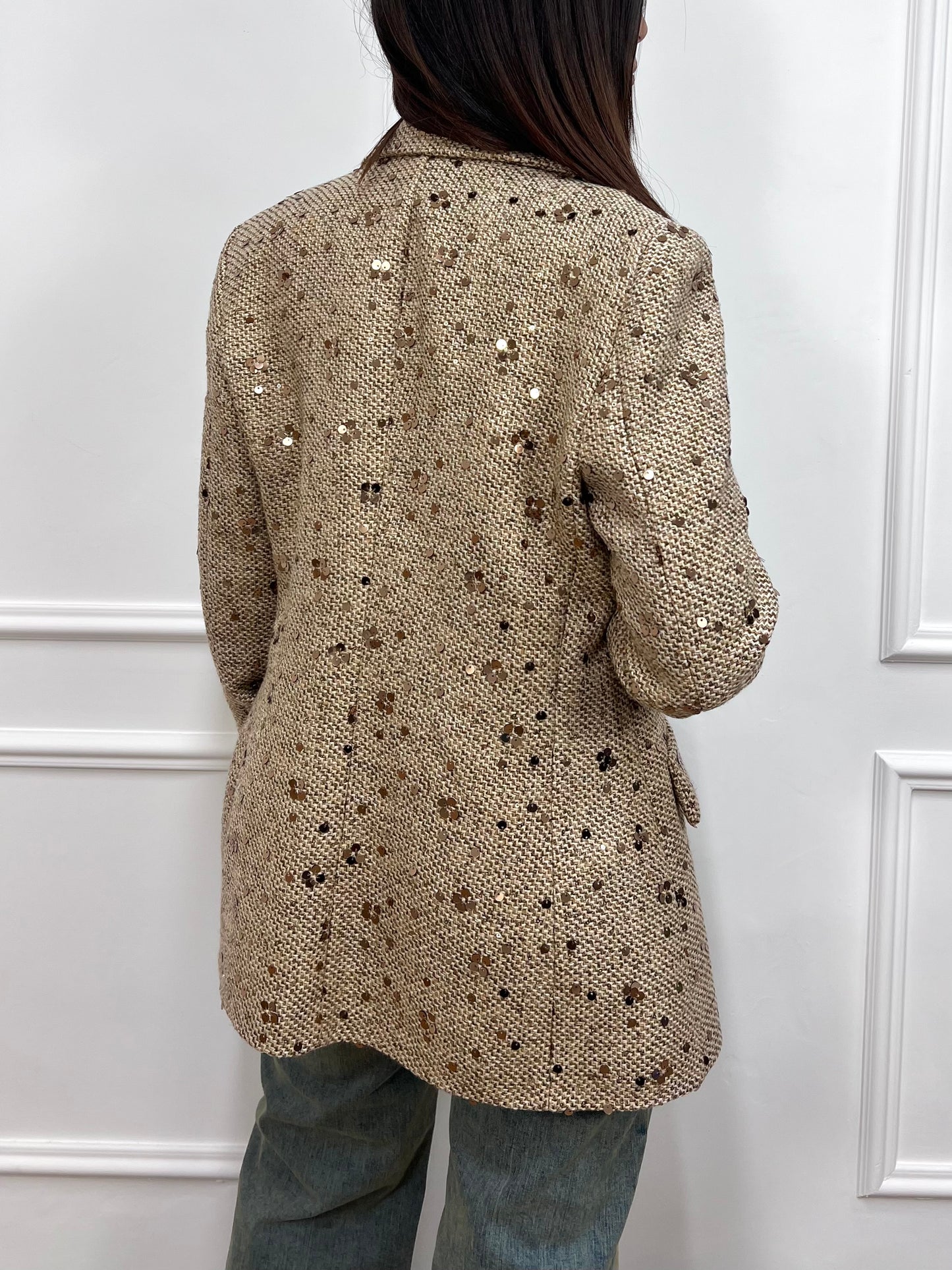 SUSY MIX GIACCA MONOPETTO PAILLETTES BEIGE
