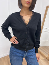 CARDIGAN SCOLLO V PROFILO PIZZO IDA NERO SUSY MIX