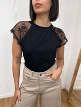 T-SHIRT FIT M/CORTA PIZZO  HELENA NERO SUSY MIX
