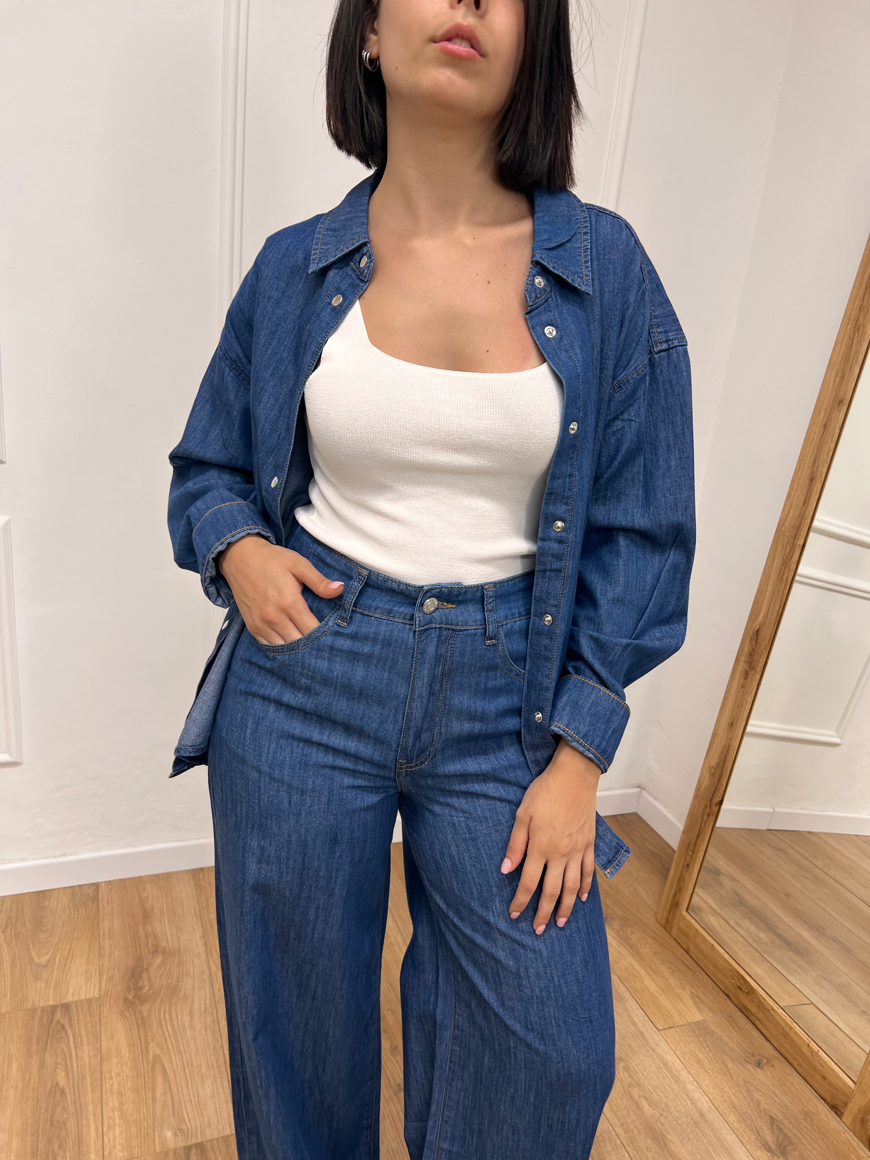 CAMICIA OVER DENIM CHAMBRAY ZERA BLU