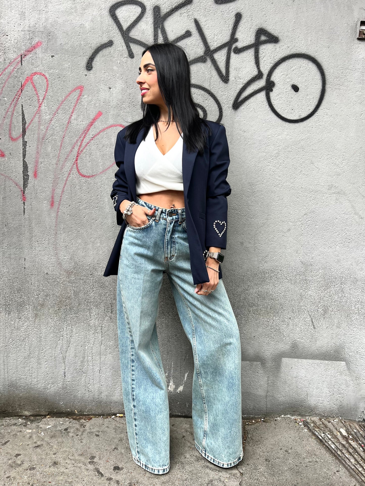 SUSY MIX GIACCA MONOPETTO STRASS “TOO MUCH” BLUE