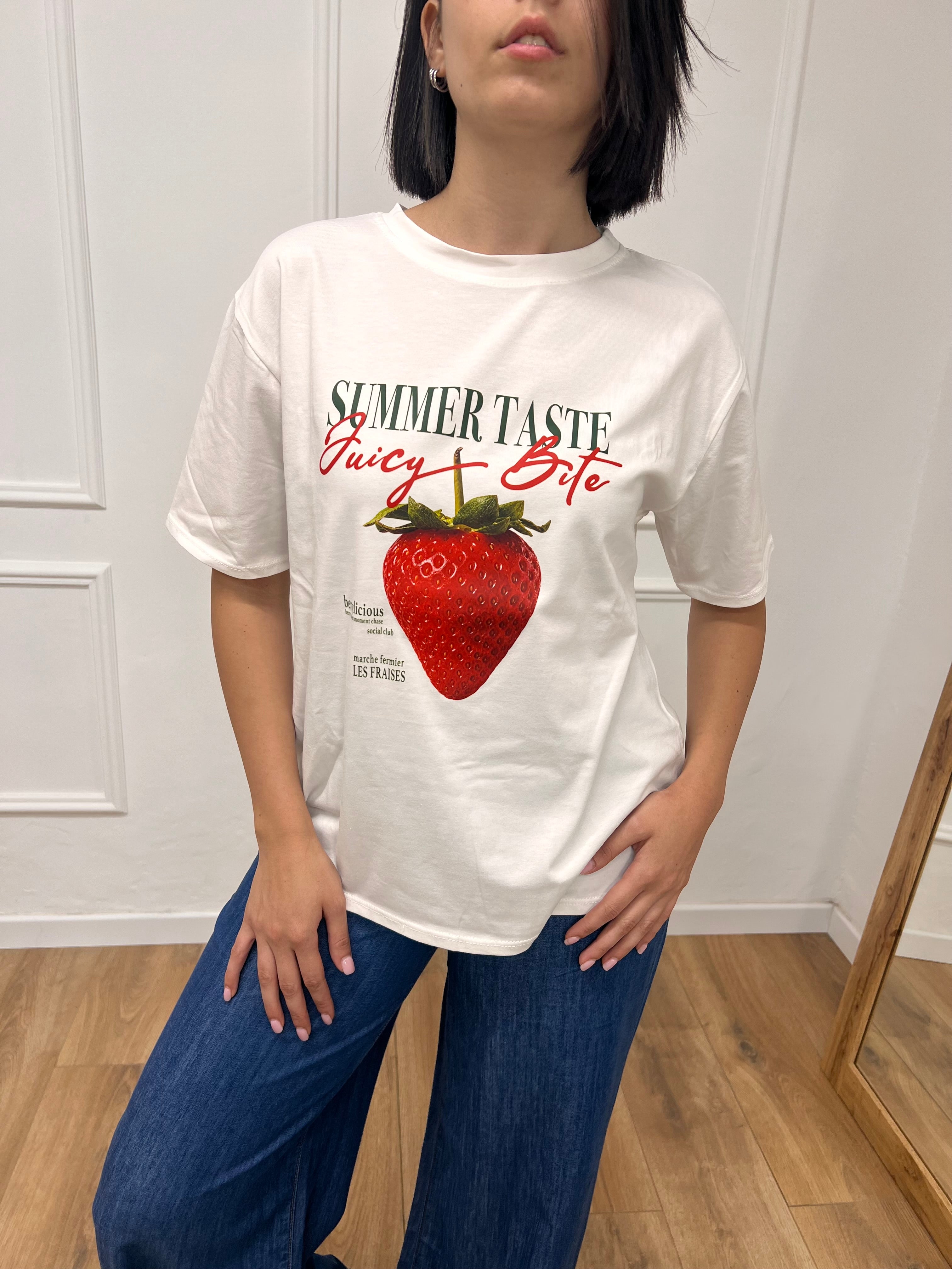 T-SHIRT GIRO M/C STAMPA FRAGOLA LATTE SUSY MIX