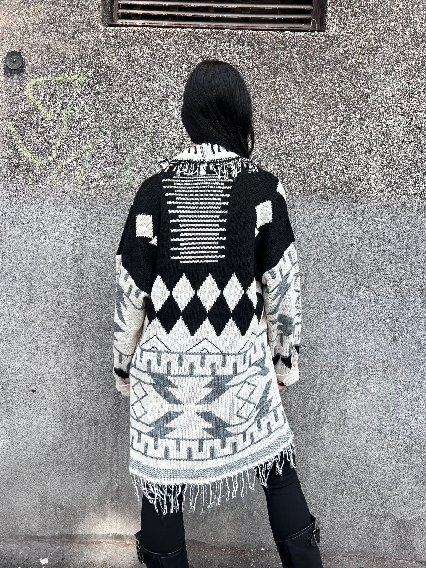 SUSY MIX CABAN LUNGO SFRANGIATO ETNICO NERO