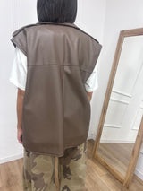 GILET ECOPELLE CERNIERA AMBRA FANGO SUSY MIX