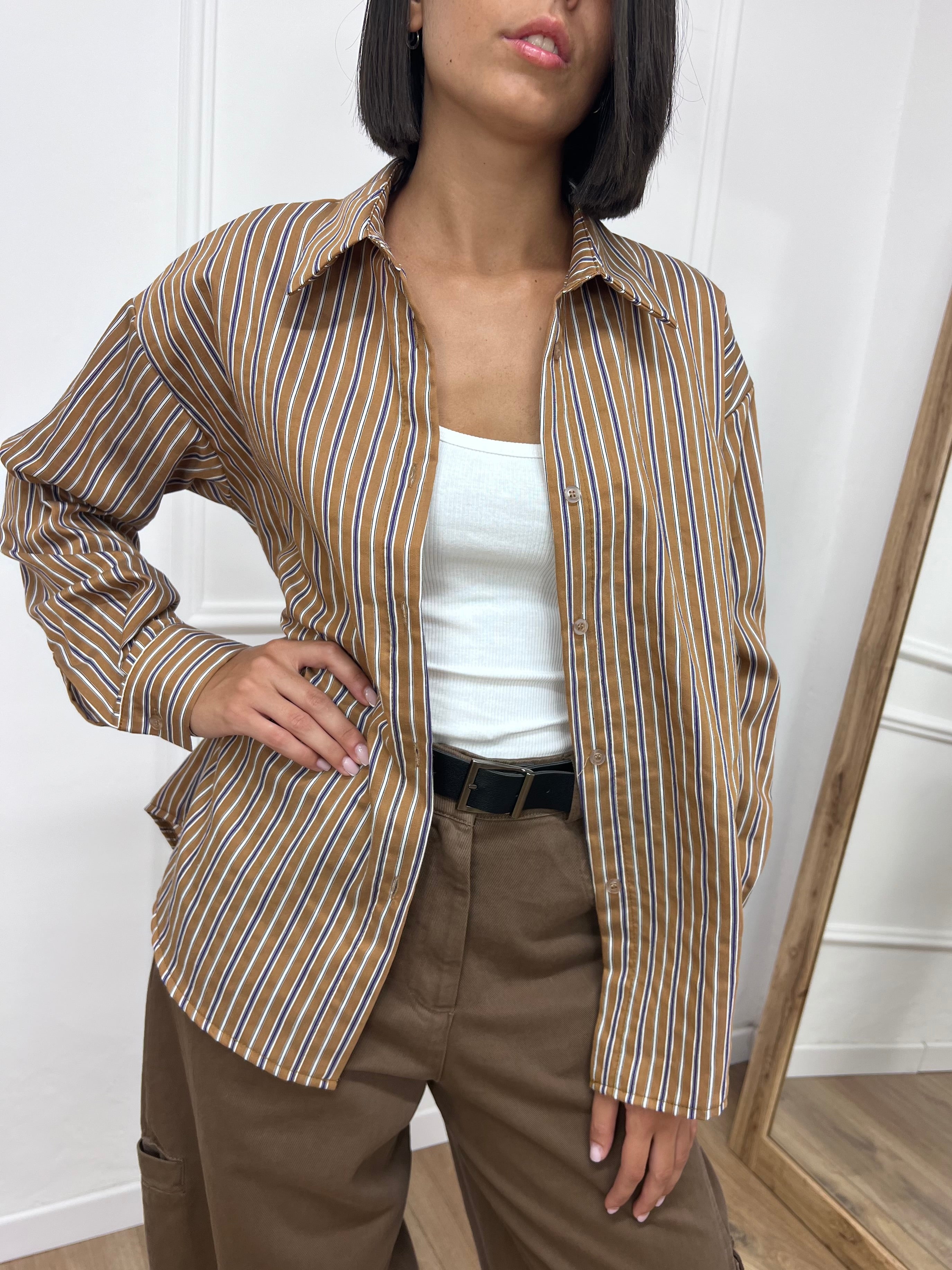 CAMICIA OVER BACCHETTATA TABACCO SUSY MIX