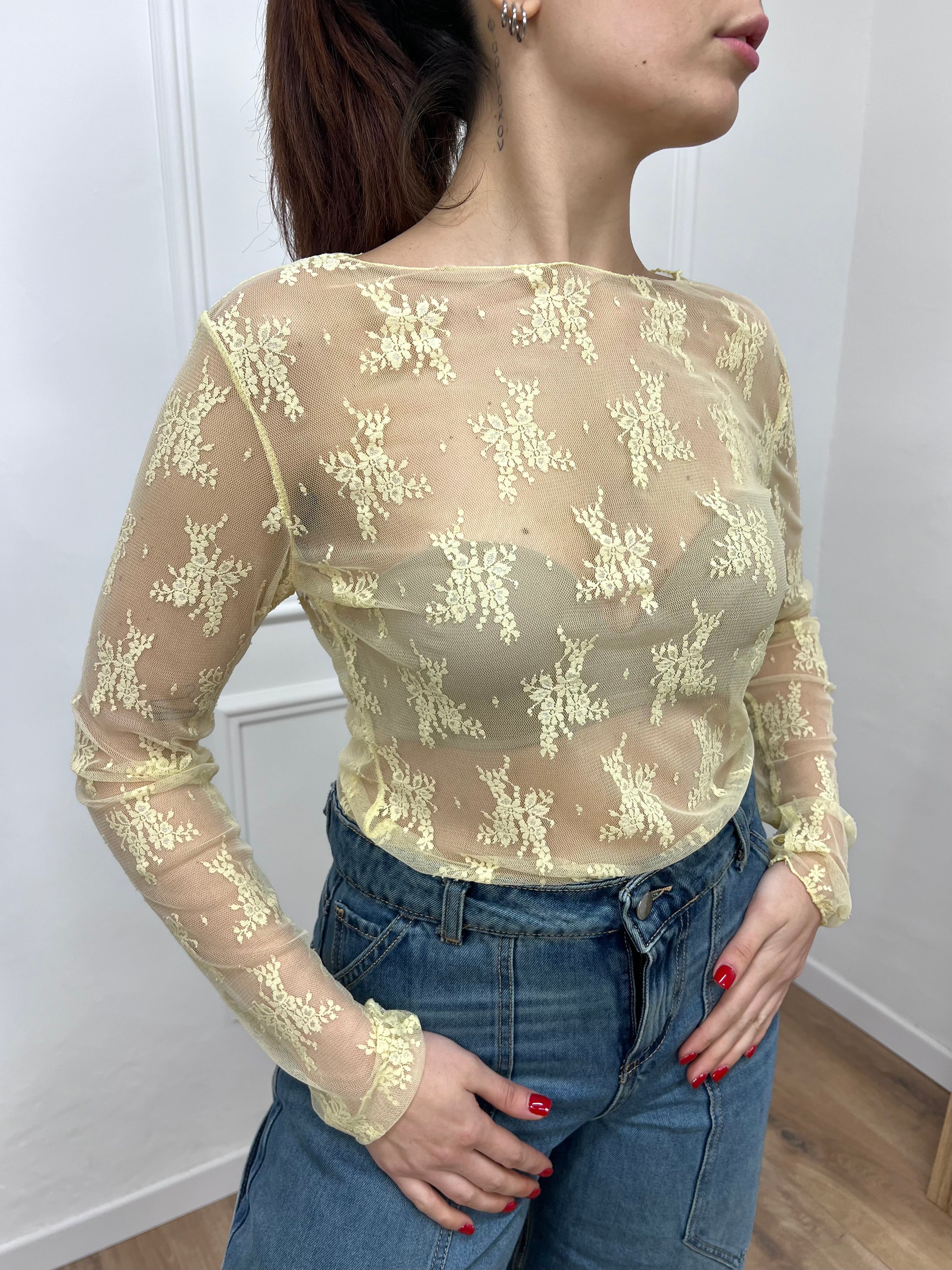 MAGLIA PIZZO MANICOTTI ROBERTA GIALLO SUSY MIX