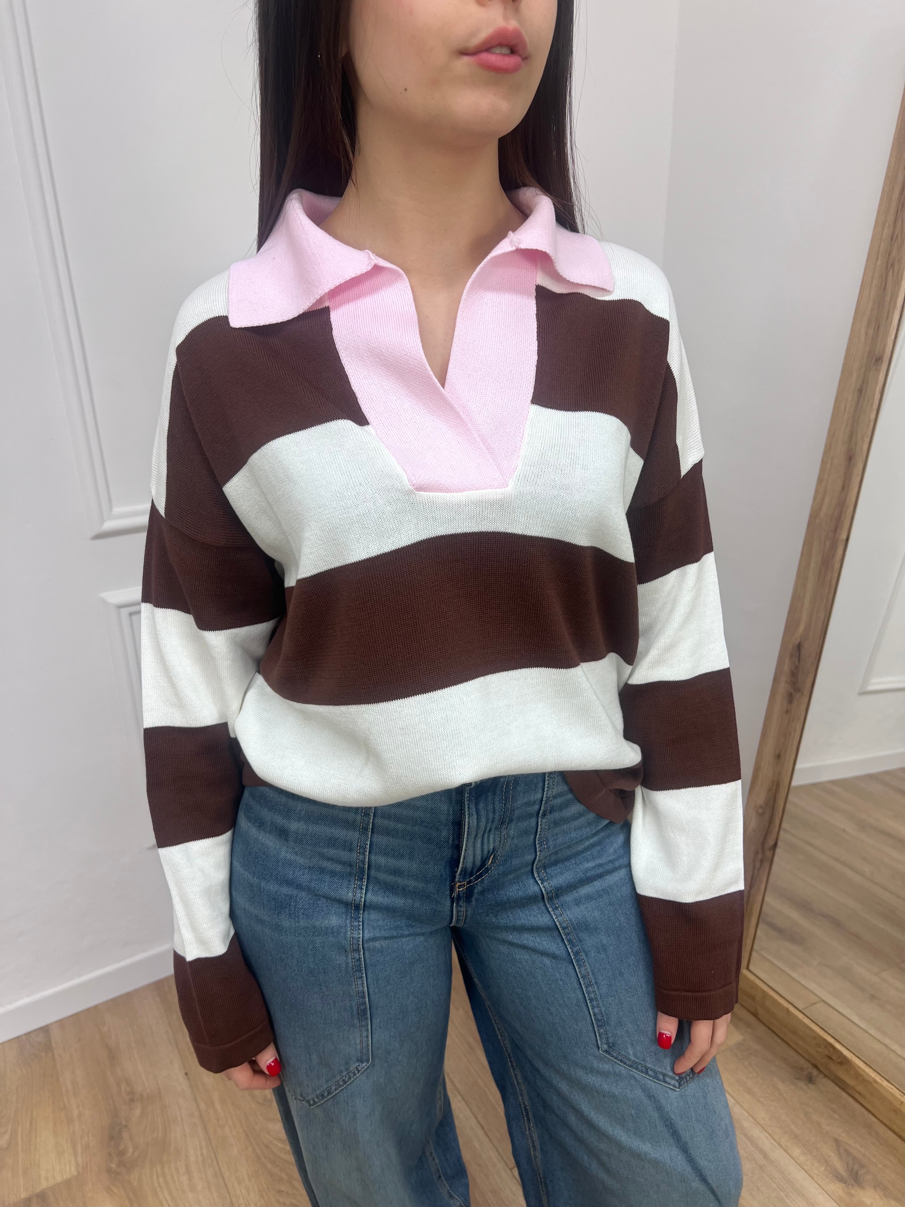 MAGLIA POLO  RIGATA M/LUNGA ANDREIA ROSA SUSY MIX