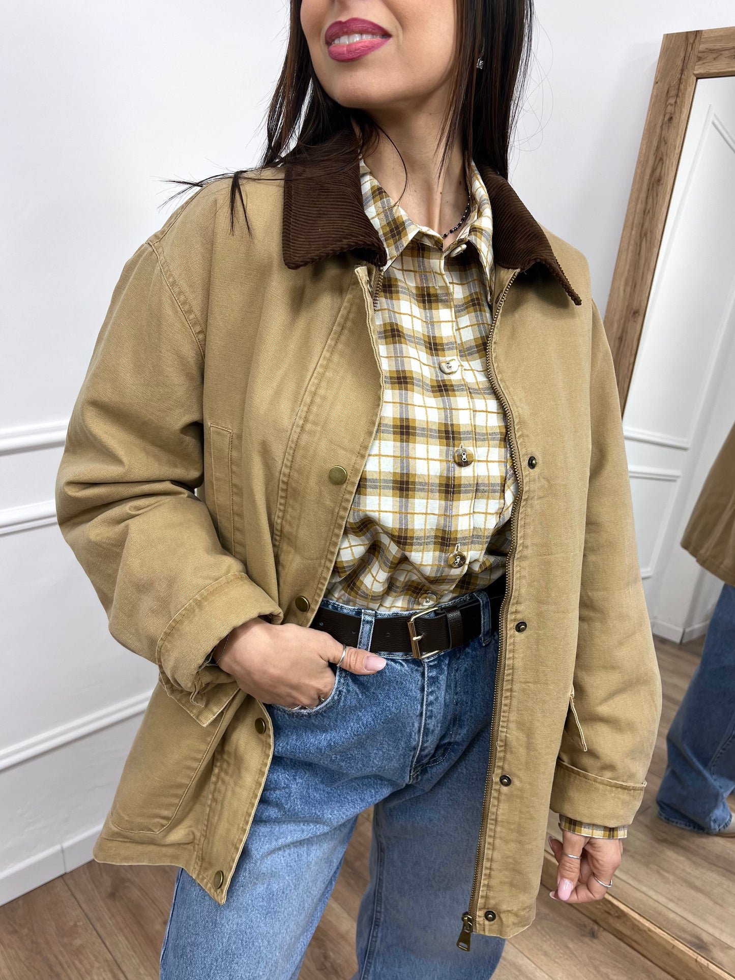 GIACCA TELA DENIM COLLETTO CONTRASTO KATE CAMMELLO