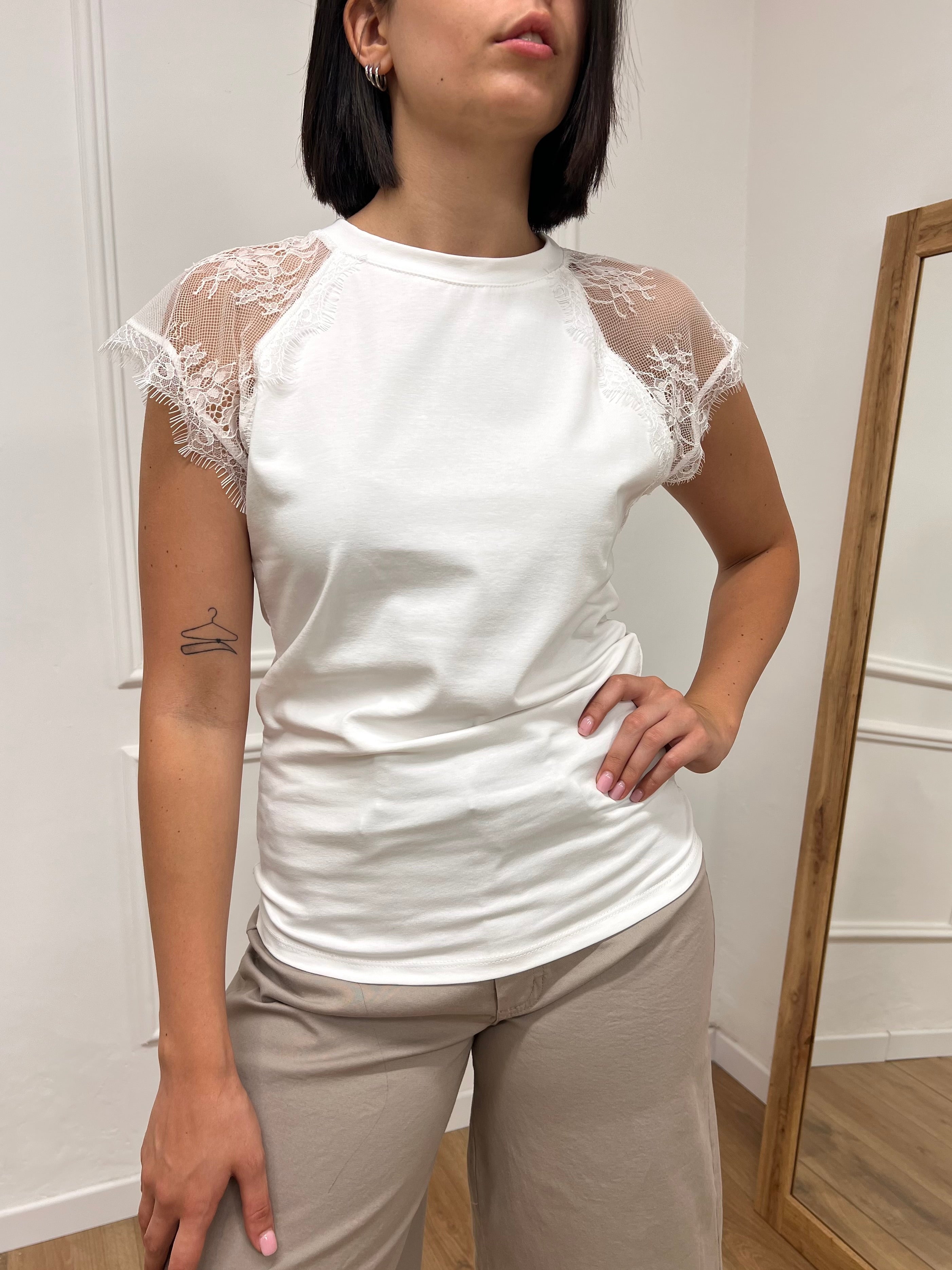 T-SHIRT FIT M/CORTA PIZZO  HELENA BIANCO SUSY MIX
