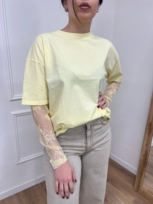SUSY MIX T-SHIRT MANICA PIZZO IOLANDA GIALLO