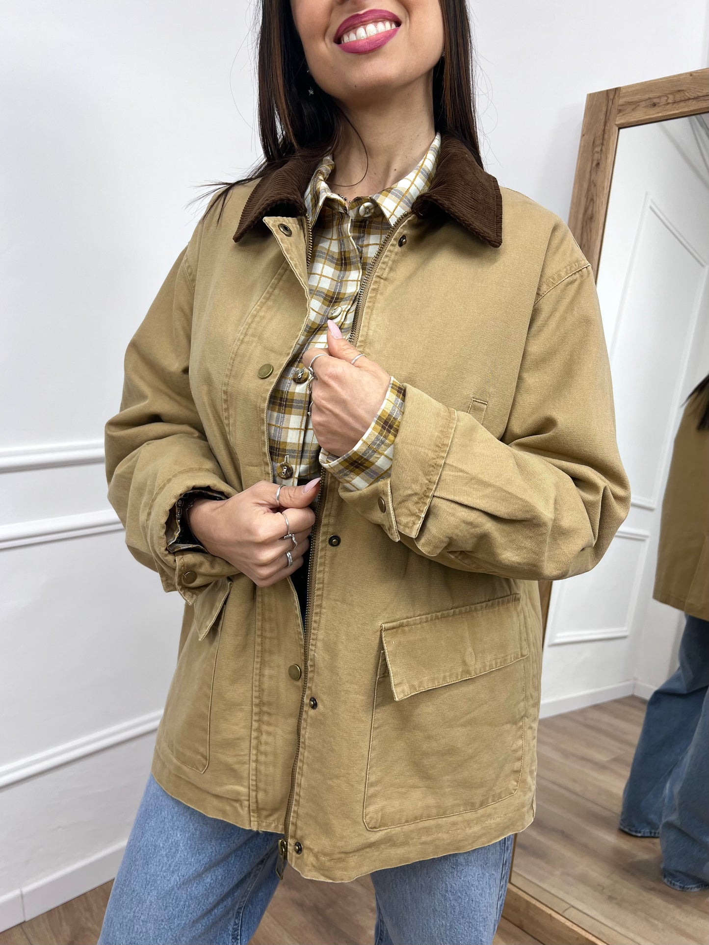 GIACCA TELA DENIM COLLETTO CONTRASTO KATE CAMMELLO