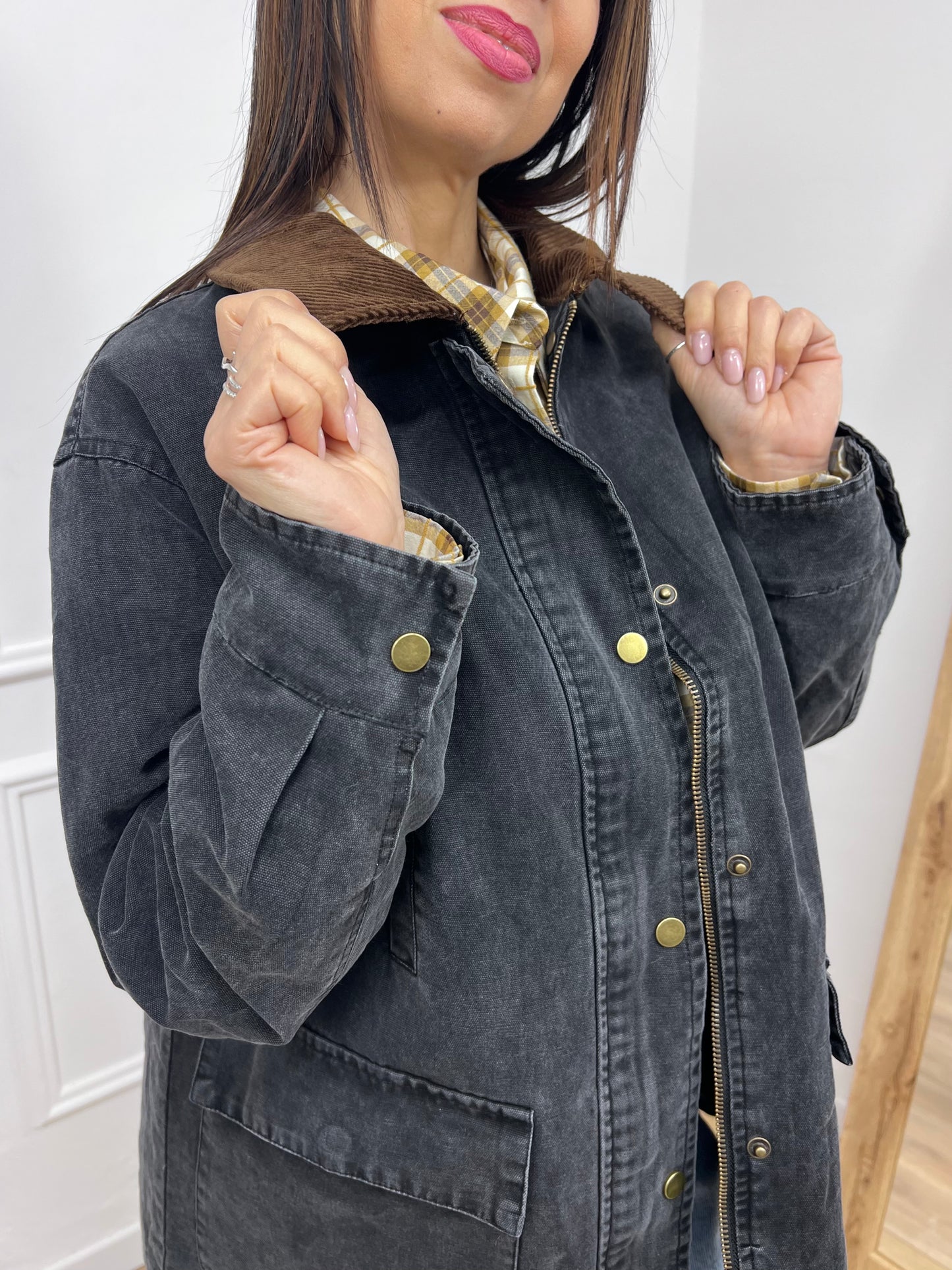 GIACCA TELA DENIM COLLETTO CONTRASTO KATE ASFALTO