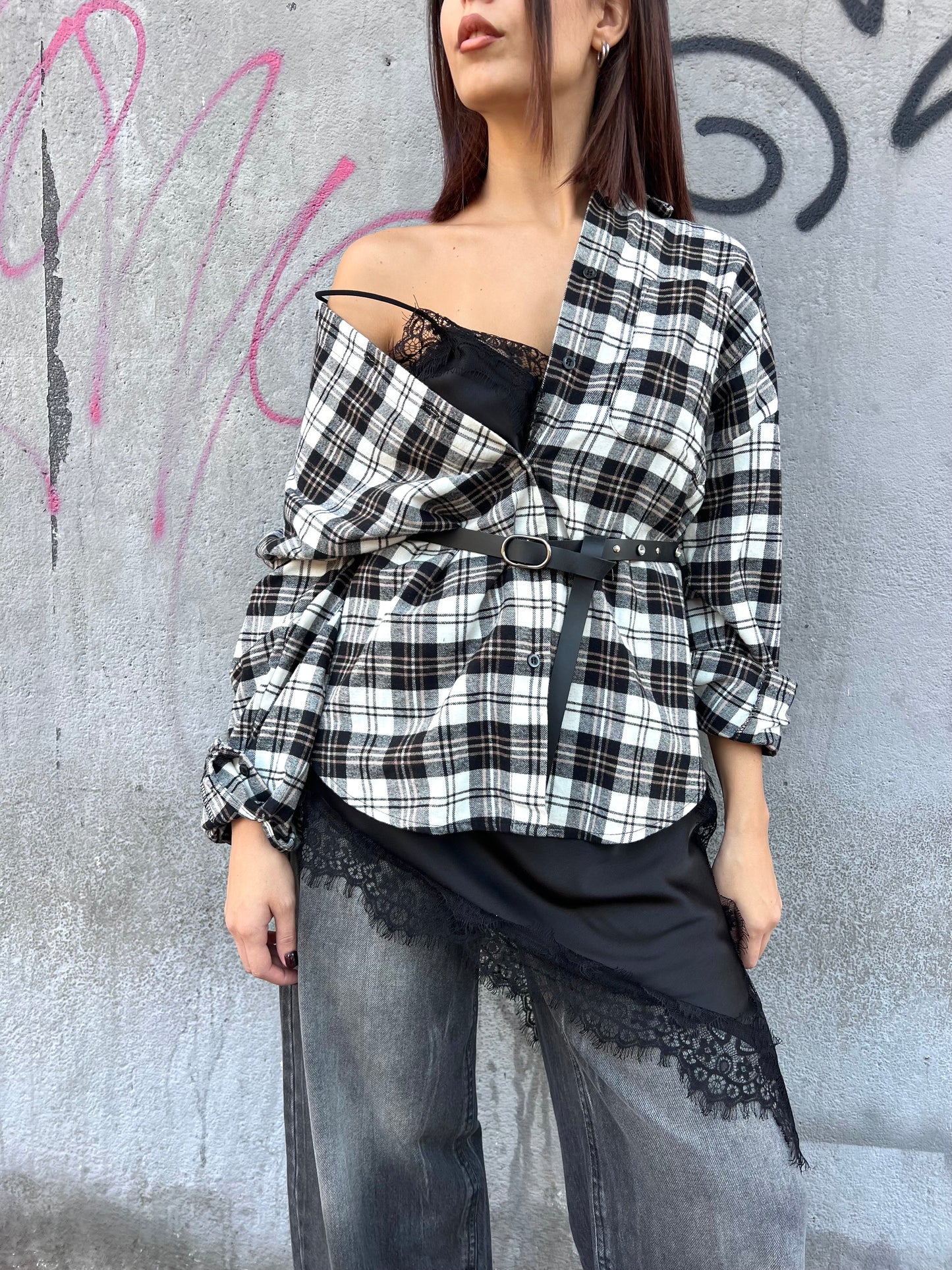 SUSY MIX CAMICIA FLANELLA CHECK WANDA NERO