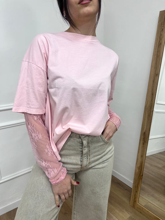 SUSY MIX T-SHIRT MANICA PIZZO IOLANDA ROSA