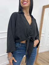 BLUSA CROP NODO IN CUPRO ANIA NERO SUSY MIX