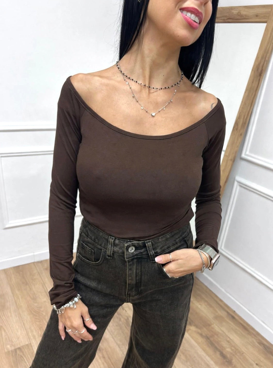 MAGLIA BASIC SCOLLO SHIFFER MANICOTTO MORO SUSY MIX