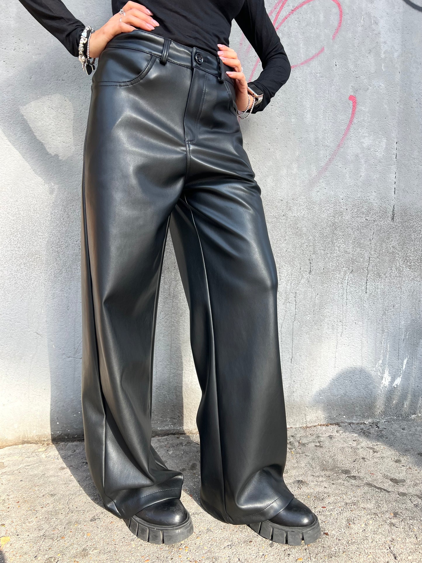 SUSY MIX PANTALONE FULL LENGHT ECOPELLE SIRIA NERO