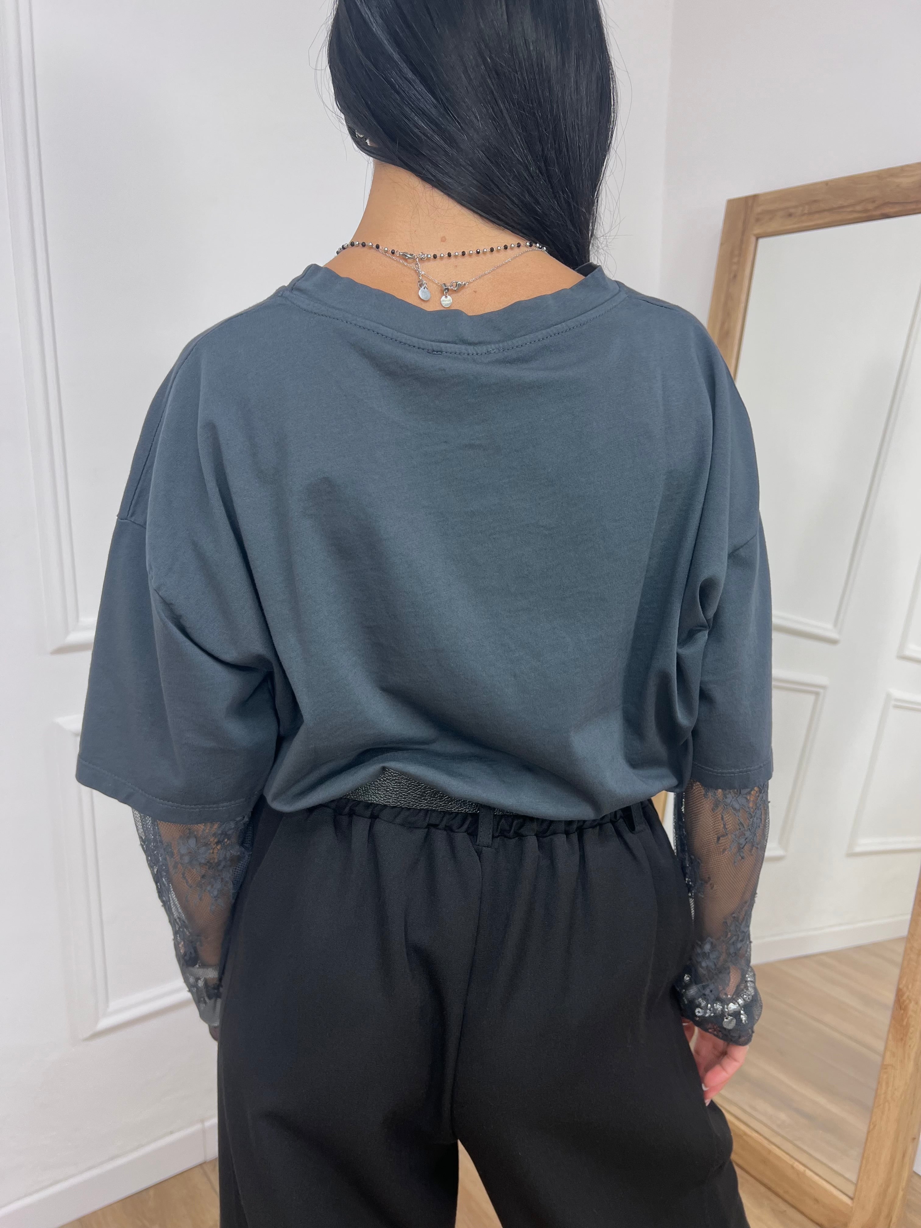 T-SHIRT MANICA PIZZO IOLANDA PIOMBO SUSY MIX